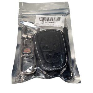 Key Chain and Faux Black Leather Key Fob Cover for Cadillac New Sealed